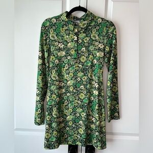 Zara Women’s Green Floral Long Sleeve Button Down Dress (Size S)
